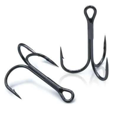 High Carbon Steel Black Treble Barb Fish Hooks for Bass for Bottom Fishing Techniques