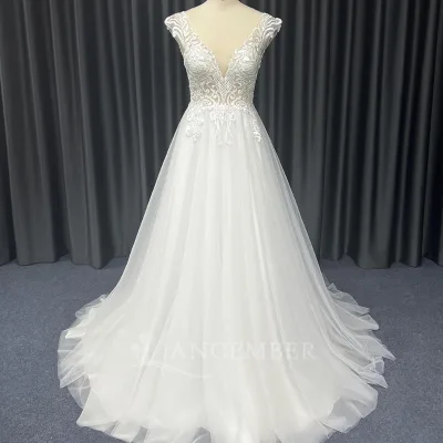 Jancember HX111 Boho Sleeveless Gossamer Wedding A-line Formal Gowns Dresses