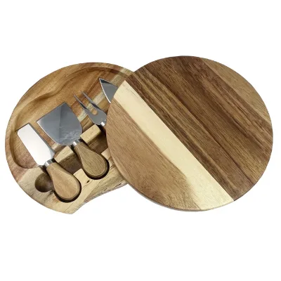 Round Shape Wooden Cheese Board Cheese Knife Board Set