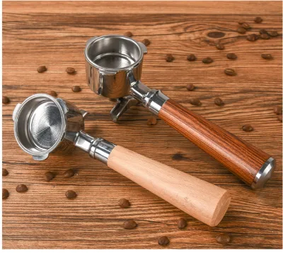 51MM Three Ears Portafilter for Delonghi With Double Spout Wood Handle Coffee Tool