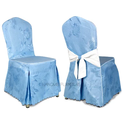 Jacquard Banquet Wedding Polyester Damask Ruffled Hotel Chair Cover