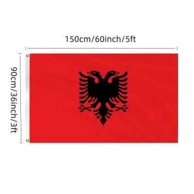 210D Letterpress Printed Flying Style Albania All World Country Football Banner Red Black Waterproof Aluminum Flagpole