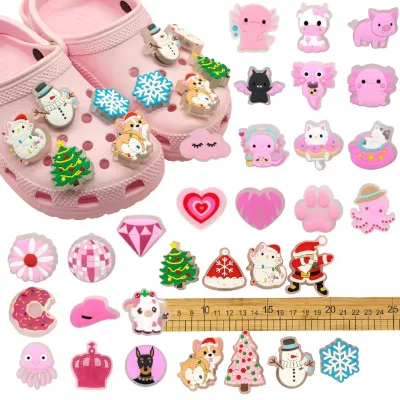 Custom pink Christmas Girl LED Rubber Silicone Shoe Charm Clog Decor Heart Lights Buckle Fashion New Accessories LED Shoe Charm