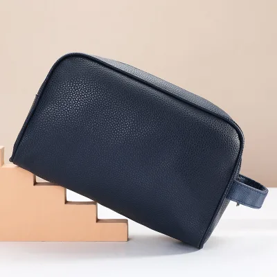 Unisex Basic Structured PU Leather Toiletry Bag | Soft Shinny Cosmetic Makeup Organizer Pouch Luggage Custom Wholesale