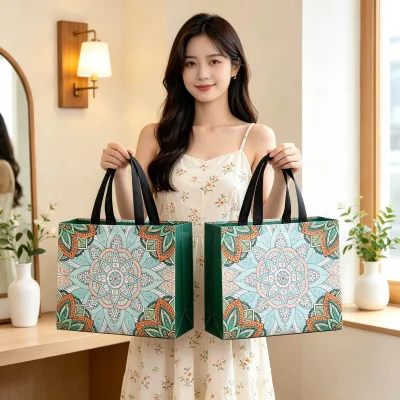 pattern Gift Bag Thickened Laminated Non-woven Tote Clothing Stores Shopping Bag Clothes Shoes Custom logo Available Silk 44
