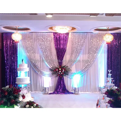 Backdrop Outdoor Decor Hotel Veil Church Event Party Wedding Drapes Sequin Fabric Curtains