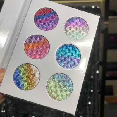 Festival Makeup 6 Cavity Sparkly Rainbow Multichrome Eyeshadows Radiant Flame Glitter Coloful Smooth Duochrome Eyeshadow Palette