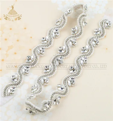 New Design Ivory Pearl and Crystal Bridal Dress Belt Beaded and Crystal Applique Sew on Wedding Dress