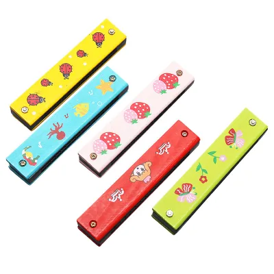 Children Wooden Harmonica Orff Instrument 16-Hole Kids Beginners Musical Instruments Cartoon Early Education Gifts
