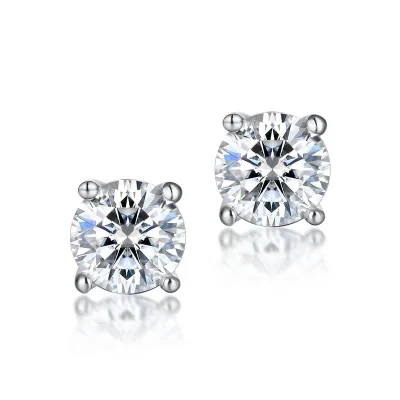 925 Silver Jewelry Classic 4 Prongs Setting Clear CZ Stud Earrings