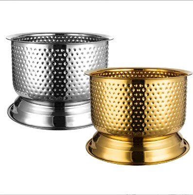 Custom Logo Gold Stainless Steel Double Wall Eco-Friendly Striped Wine Cooler Luxury Style Ice Bucket for Parties New Model Beer