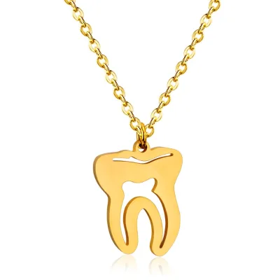 Gold Medical Tooth Necklaces for Women Nurse/Doctor Needle Pendant Necklace Gift Jewelry