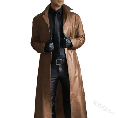New Autumn Men's Clothing Windproof Jackets for Men Leather Faux Long Leather Coats for Men