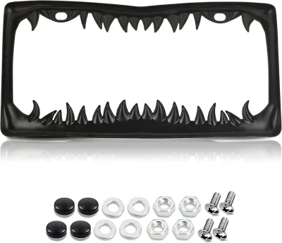 Black Zinc Alloy US Standard License Plate Frame, Teeth Design Rustproof Car Tag Holder with Mounting Screws