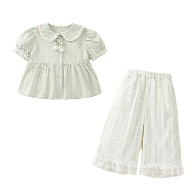 Summer New Girls Suit Fashion Baby Short-sleeved Tops Light Long Pants Children's Summer Two-piece Suit