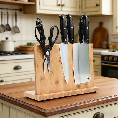 Wholesale Bamboo Magnetic Knife Block with Cutting Board Stand Space-Saving Multi-Purpose Universal Kitchen Counter Holder