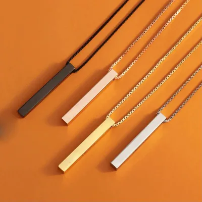 Customized Engraved Logo Personalized Rectangle Necklace Stainless Steel Gold Plated Blank Vertical Horizontal 3D Bar Necklace