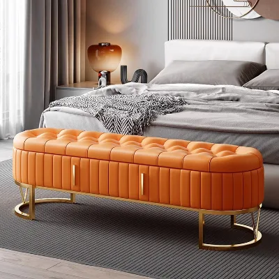 Modern Sofa Bench Leather Bed End Stool Upholstered Bedroom Bench Chair Gold Stainless Steel Base Velvet Lounge Ottoman Stool