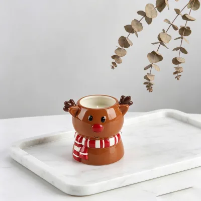 Christmas Reindeer Ceramic Candle Holder with Red Nose and Scarf Design Scented Candle for Home Party Decor
