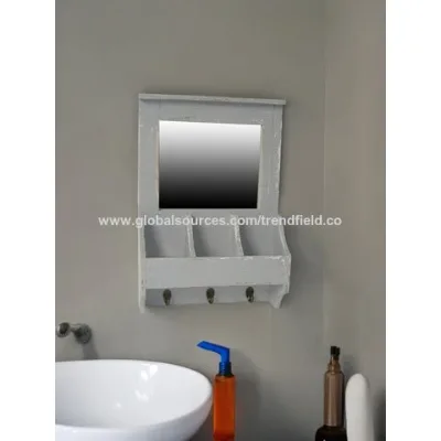 "Antique Charm" Distressed Wooden Mirror with Shelf for Bathrooms