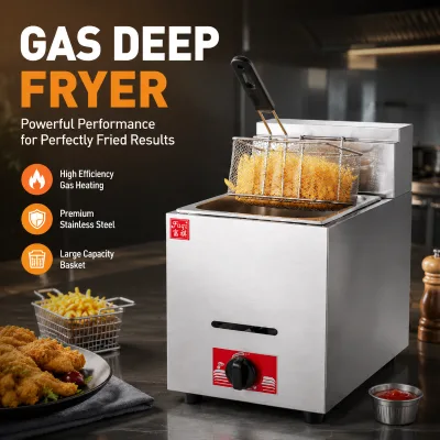 High Productivity Counter Top 1-Tank 1-Basket Gas Fryer Portable Stainless Steel Material with ISO Certification Certificate