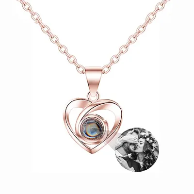 Custom Fashion Jewelry Heart Shape Photo Projection Necklace Memory Pendant Necklace Valentine's Day Gift for Girlfriend