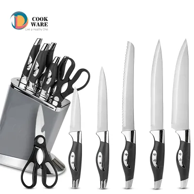 Stainless Steel Seven-Piece Ambidextrous Kitchen Knife Set with Scalloped Edge Blades Dishwasher Safe & Durable