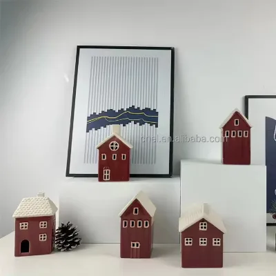 Ceramic Christmas village House brown roof red painting house