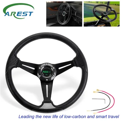 Cross-border car modification steering wheel, PU racing racing steering wheel, 14-inch personalized carbon pattern patch, 345mm