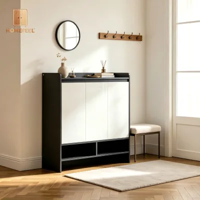 90cm Wide 24 Pairs High Gloss Particleboard Anti-Tipping for Entryway Hallway Home Storage Shoe Rack Cabinet