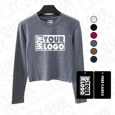 CB095-CPH818 Ladies Crew Neck Long Sleeve Knitted Eco-Friendly Crop Top T-Shirt Regular Fit