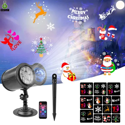 Double Head Projector Lamp RGB Christmas Lights Outdoor LED Laser Projector Light Waterproof 10 Waterwaves 14 Patterns No Slide