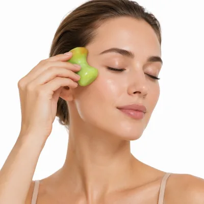 Jade Mushroom Head Jadeite Mushroom Head Facial Massager, Scraping and Acupressure Massage Device Body Guasha