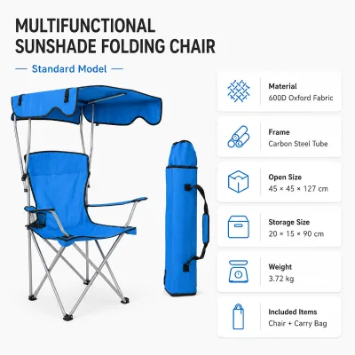 Customize Logo Modern Portable Folding Aluminum Camping Chair Sunshade Canopy Heavy Duty Waterproof 600D Oxford Garden Chair