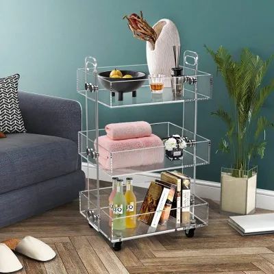 New Arrival Acrylic Modern 3 Tier Utility Rolling Cart Acrylic Multifunction Storage Cart on Wheels