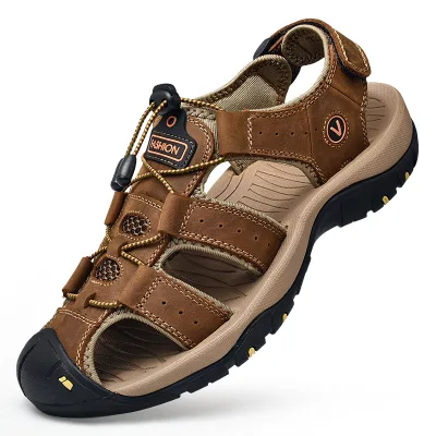 Men's Comfortable Summer Closed-Toe Leather Sandals Handmade Cow Leather Hiking and Outdoor Walking Sandals for Men