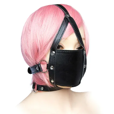 BDSM Headgear Leather Mask Hollow Mouth Ball Mouth Gag Head Harness Fetish Erotic Sex Toys