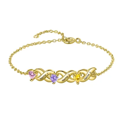 Hot-selling European-style Stainless Steel Heart-shaped Bracelet Featuring 12-month Birthstone and Colored Diamond, Personalized