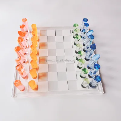 Multi Purpose Chess Crystal Glass Chess Set Clear Board with Colorful Set