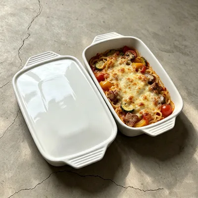 Modern Catering Rectangular Stoneware Baking Pan Bulk Ceramic Baking Dish with Lid
