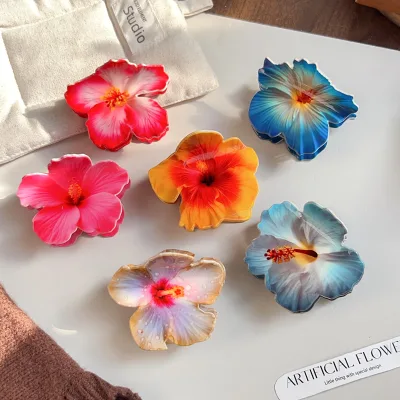 Ins-style Colorful Hibiscus Acrylic Hair Claw Holiday Vibe Flower Ellipse Geometry Clip Handmade Japan Korean Style Hair Clip