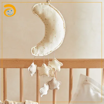 Handcrafted Super Soft Muslin Cotton Baby Musical Mobile Toys Handmade DIY Star Moon Baby Mobile Hanging Toy