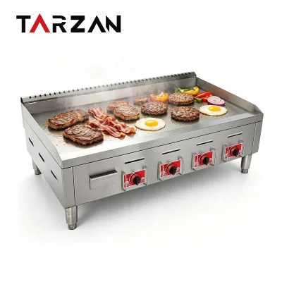Stainless Steel 4 Burners Commercial Large Gas Flat Griddle Countertop Cooking Griddle for Hotel Restaurant Kitchen