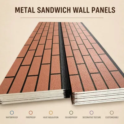 Rock Wool Metal Sandwich Wall Panels Exterior Panels Soundproof Thermal Insulation Wall Cladding 16mm for Commercial