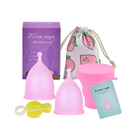 Women's Reusable Silicone Folding Menstrual Cup Sterilizer-Leak-Proof Design 2-Piece Set Includes Cleaning Brush & Cloth Bag