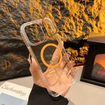 Fashion Camera Bracket Magnetic Case for iPhone 16e 15 14 Plus 13 16 Pro Max Crystal Clear Magnet Case for Samsung S25 Ultra S24