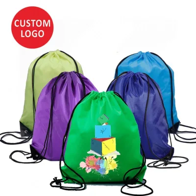 Hot Sale Large Capacity Nylon Draw String Backpack Custom Logo Shopping Bag