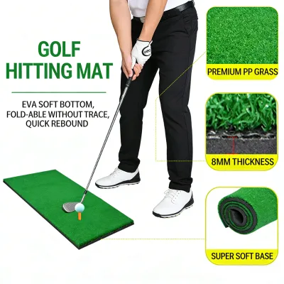 Golf Hitting Mat Foldable Practice Mat with EVA Soft Base Fast Rebound 10mm Artificial Grass for Indoor Outdoor Training