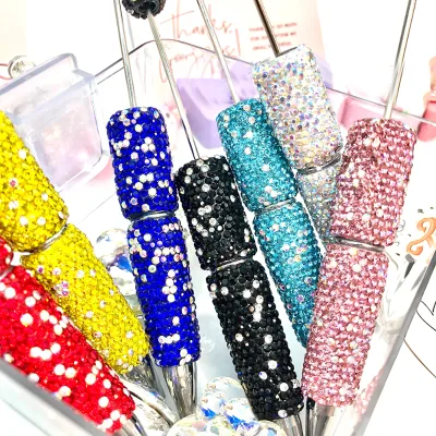 Improved DIY rhinestone Pen Full Diamond Luxury Beadable Pen Black Ink Smooth Writing Pen Refills Beaded Ballpoint Pen for DIY