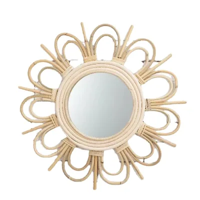 Handwoven Seagrass Rattan Wicker Decorative Hanging Wall Art Mirror Wall Decor for Home Wall Living Room Entryway